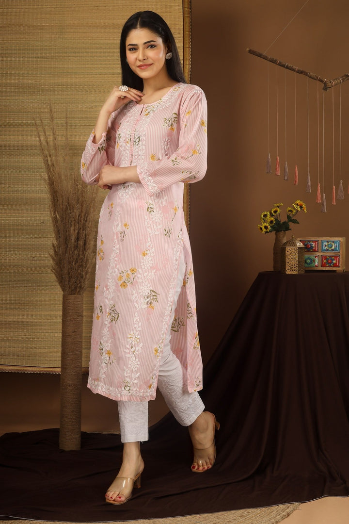 Kashmiri Embroidered Kurta - Ksona | Elegant Hand - Embroidered Cotton Kurta Set with Plazo and Dupatta, Perfect for Festive Occasions | Customized Kashmiri Embroidered Kurta Set