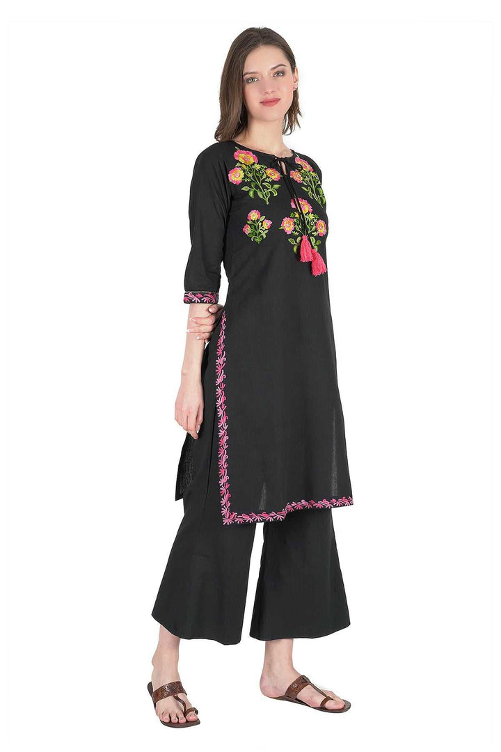 Kashmiri Embroidered Kurta - Ksona | Elegant Hand - Embroidered Cotton Kurta Set with Plazo and Dupatta, Perfect for Festive Occasions | Customized Kashmiri Embroidered Kurta Set