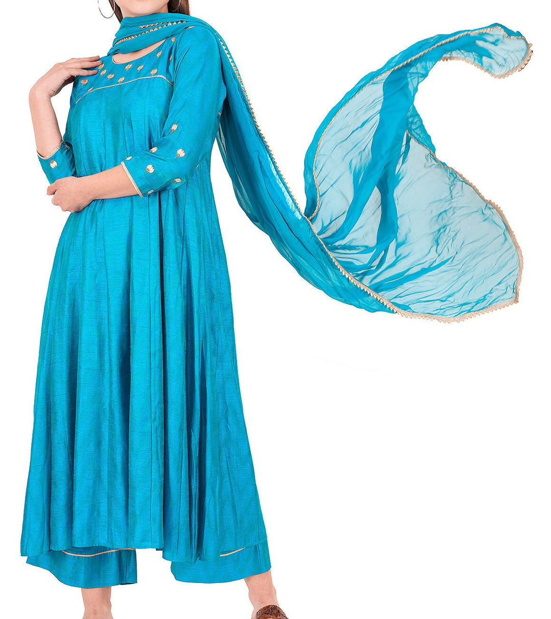 Kashmiri Embroidered Kurta - Ksona | Elegant Hand - Embroidered Cotton Kurta Set with Plazo and Dupatta, Perfect for Festive Occasions | Customized Kashmiri Embroidered Kurta Set