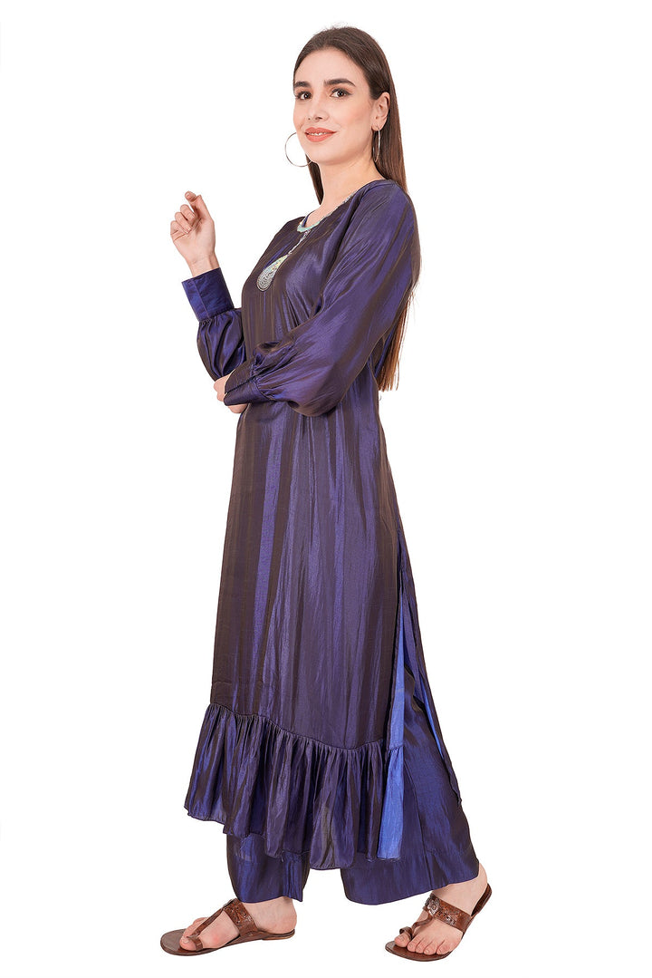 Kashmiri Embroidered Kurta - Ksona | Elegant Hand - Embroidered Cotton Kurta Set with Plazo and Dupatta, Perfect for Festive Occasions | Customized Kashmiri Embroidered Kurta Set