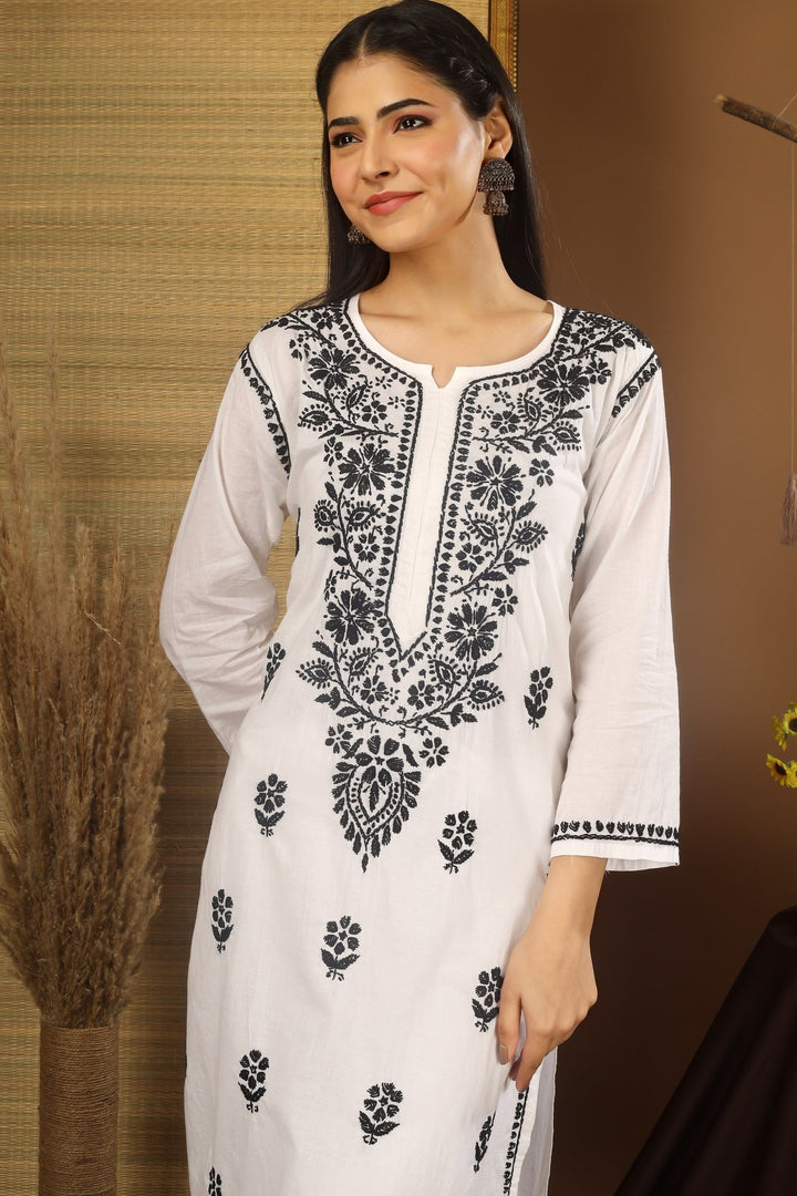 Kashmiri Embroidered Kurta - Ksona | Elegant Hand - Embroidered Cotton Kurta Set with Plazo and Dupatta, Perfect for Festive Occasions | Customized Kashmiri Embroidered Kurta Set