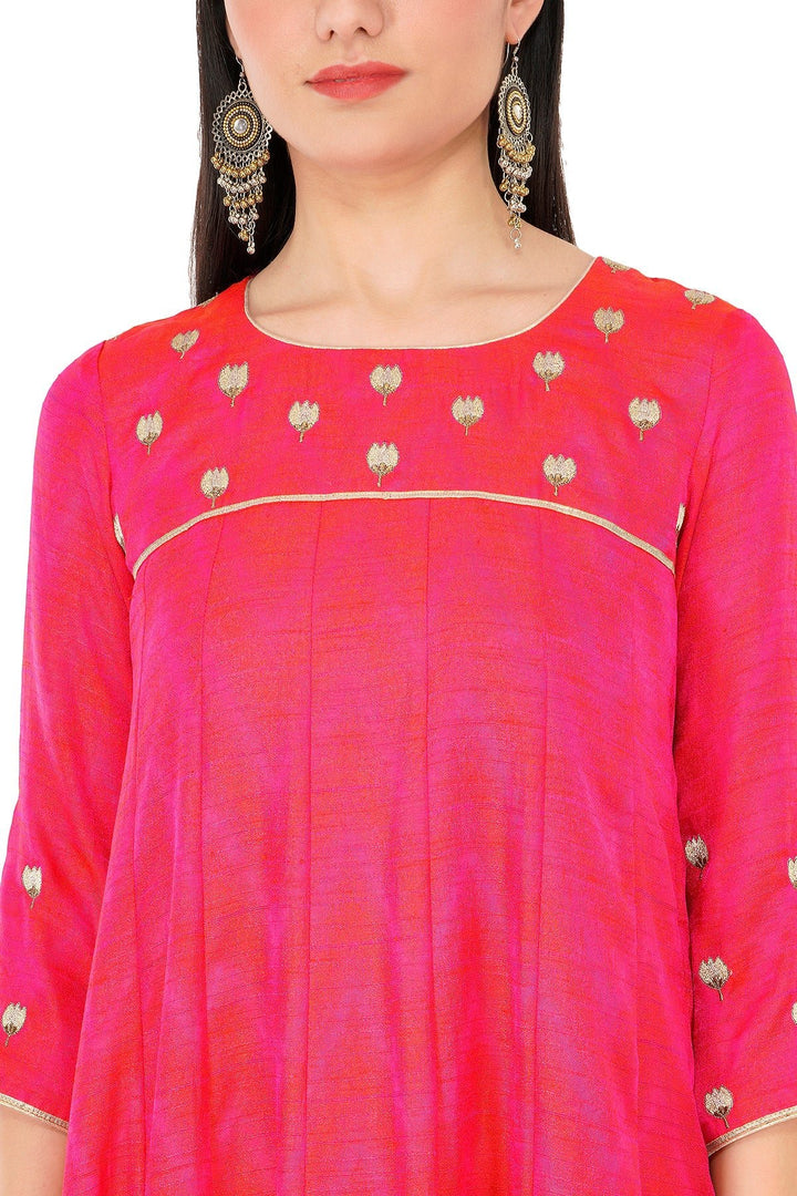 Kashmiri Embroidered Kurta - Ksona | Elegant Hand - Embroidered Cotton Kurta Set with Plazo and Dupatta, Perfect for Festive Occasions | Customized Kashmiri Embroidered Kurta Set