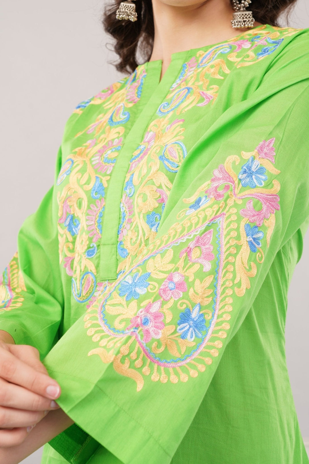 Women’s Kurta | Silk Thread Embroidery | Bell Sleeves Kurti | Summer Wear