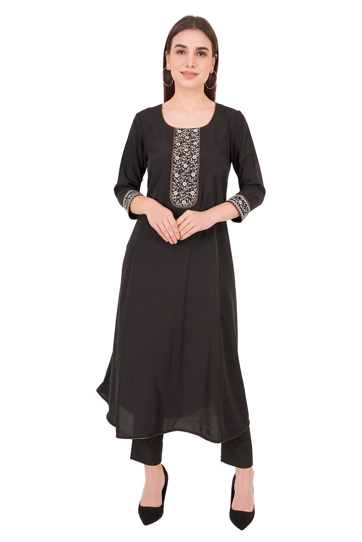 Kashmiri Embroidered Kurta - Ksona | Elegant Hand - Embroidered Cotton Kurta Set with Plazo and Dupatta, Perfect for Festive Occasions | Customized Kashmiri Embroidered Kurta Set