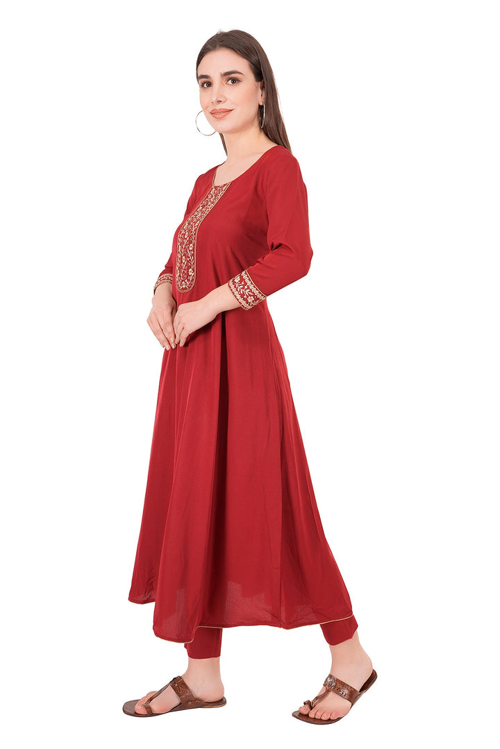 Kashmiri Embroidered Kurta - Ksona | Elegant Hand - Embroidered Cotton Kurta Set with Plazo and Dupatta, Perfect for Festive Occasions | Customized Kashmiri Embroidered Kurta Set