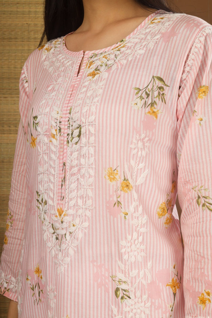Kashmiri Embroidered Kurta - Ksona | Elegant Hand - Embroidered Cotton Kurta Set with Plazo and Dupatta, Perfect for Festive Occasions | Customized Kashmiri Embroidered Kurta Set