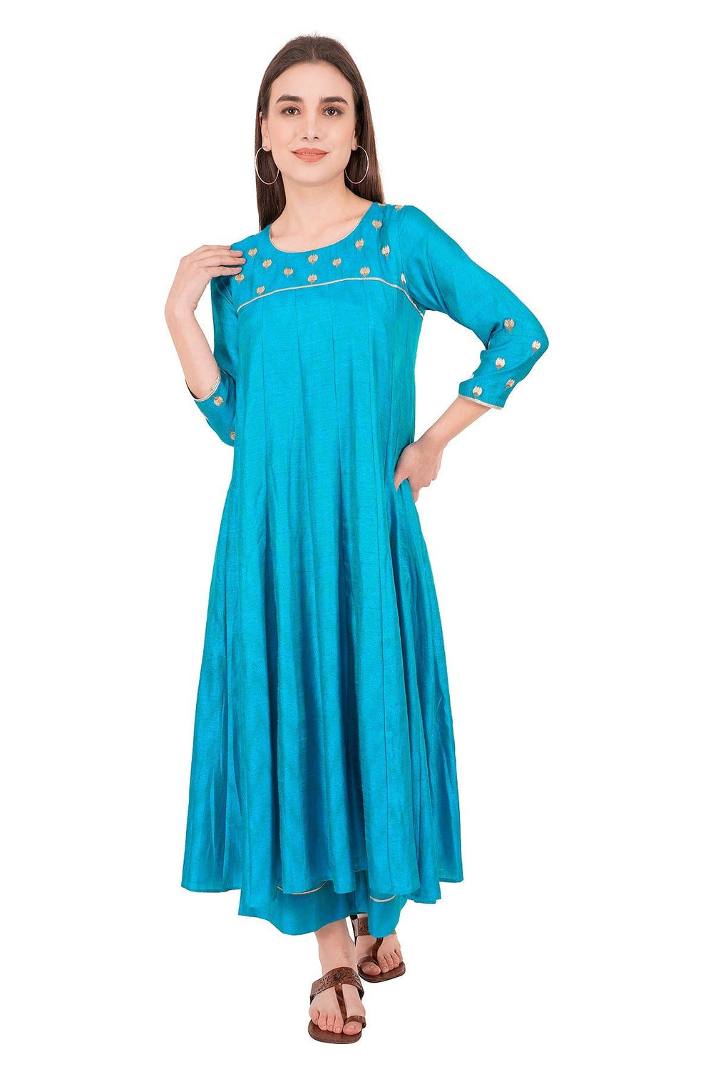 Kashmiri Embroidered Kurta - Ksona | Elegant Hand - Embroidered Cotton Kurta Set with Plazo and Dupatta, Perfect for Festive Occasions | Customized Kashmiri Embroidered Kurta Set