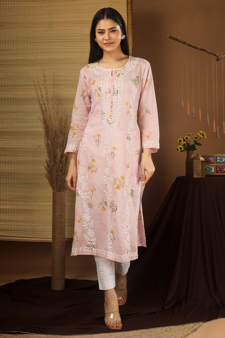 Kashmiri Embroidered Kurta - Ksona | Elegant Hand - Embroidered Cotton Kurta Set with Plazo and Dupatta, Perfect for Festive Occasions | Customized Kashmiri Embroidered Kurta Set