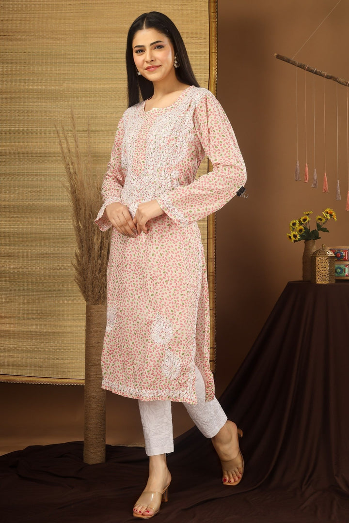 Kashmiri Embroidered Kurta - Ksona | Elegant Hand - Embroidered Cotton Kurta Set with Plazo and Dupatta, Perfect for Festive Occasions | Customized Kashmiri Embroidered Kurta Set