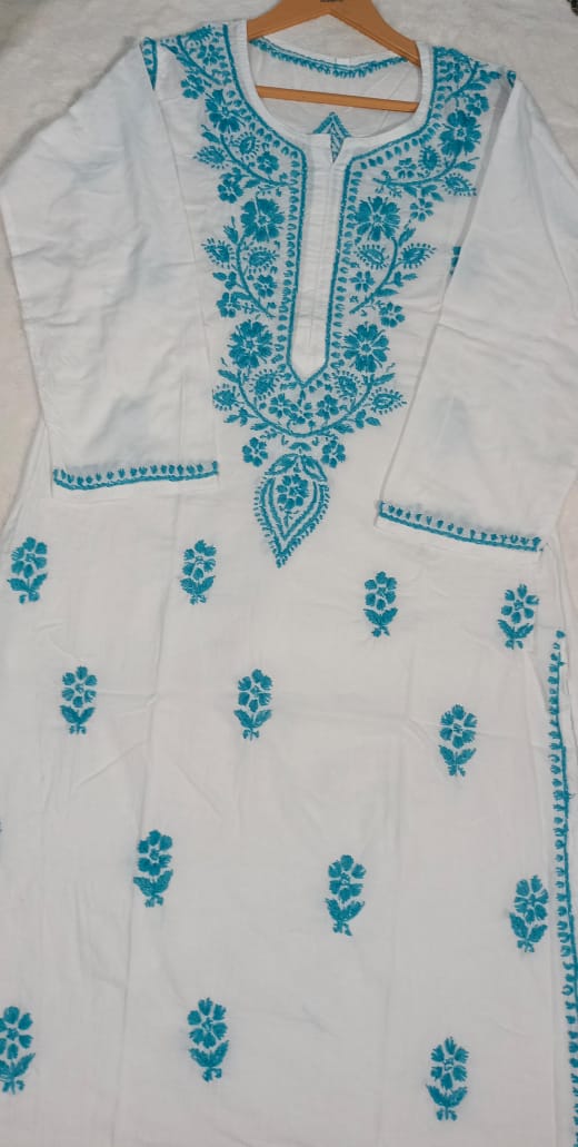 Kashmiri Embroidered Kurta - Ksona | Elegant Hand - Embroidered Cotton Kurta Set with Plazo and Dupatta, Perfect for Festive Occasions | Customized Kashmiri Embroidered Kurta Set