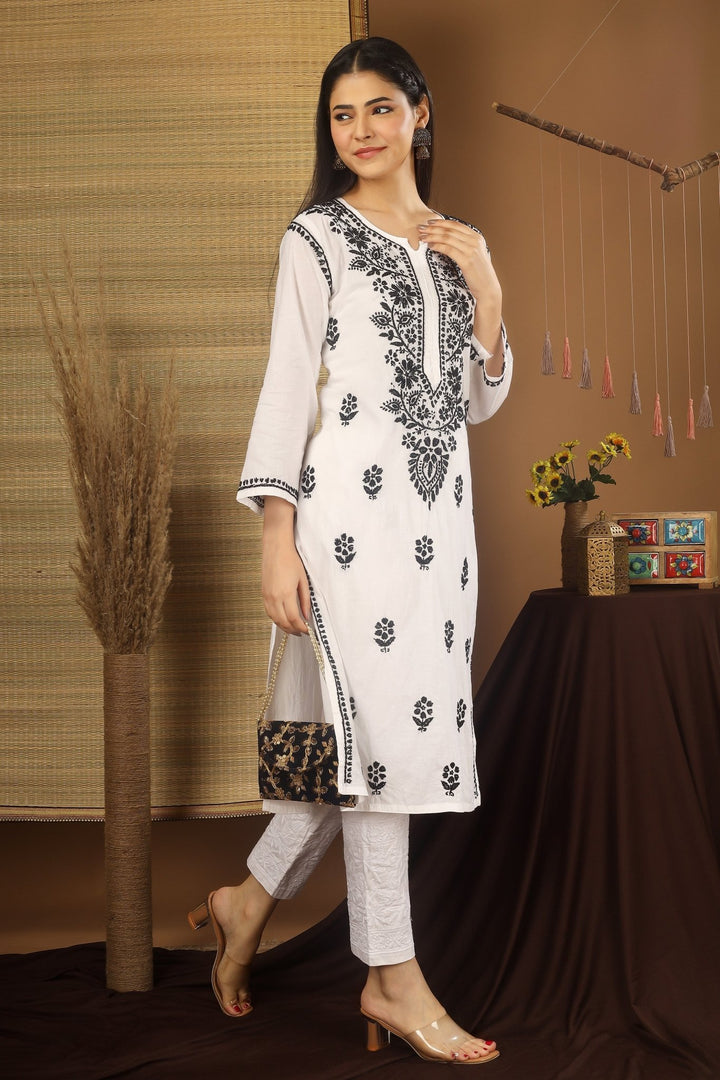 Kashmiri Embroidered Kurta - Ksona | Elegant Hand - Embroidered Cotton Kurta Set with Plazo and Dupatta, Perfect for Festive Occasions | Customized Kashmiri Embroidered Kurta Set