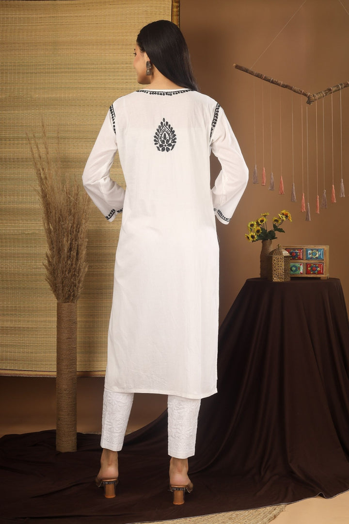 Kashmiri Embroidered Kurta - Ksona | Elegant Hand - Embroidered Cotton Kurta Set with Plazo and Dupatta, Perfect for Festive Occasions | Customized Kashmiri Embroidered Kurta Set