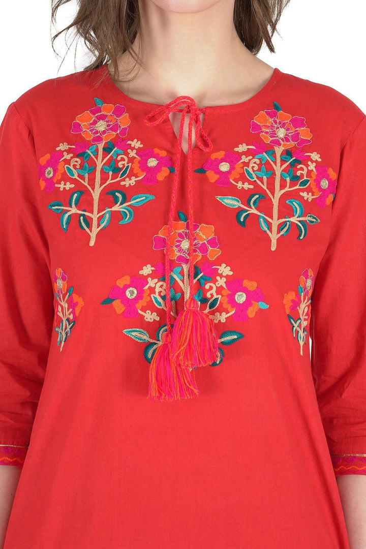Kashmiri Embroidered Kurta - Ksona | Elegant Hand - Embroidered Cotton Kurta Set with Plazo and Dupatta, Perfect for Festive Occasions | Customized Kashmiri Embroidered Kurta Set