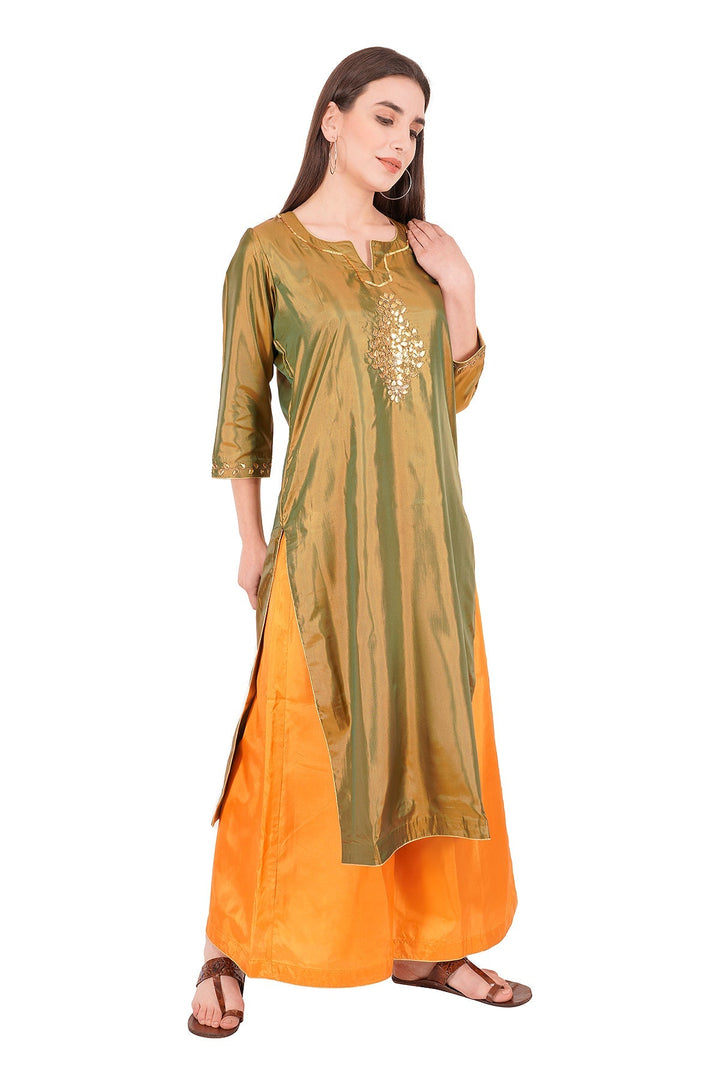 Kashmiri Embroidered Kurta - Ksona | Elegant Hand - Embroidered Cotton Kurta Set with Plazo and Dupatta, Perfect for Festive Occasions | Customized Kashmiri Embroidered Kurta Set