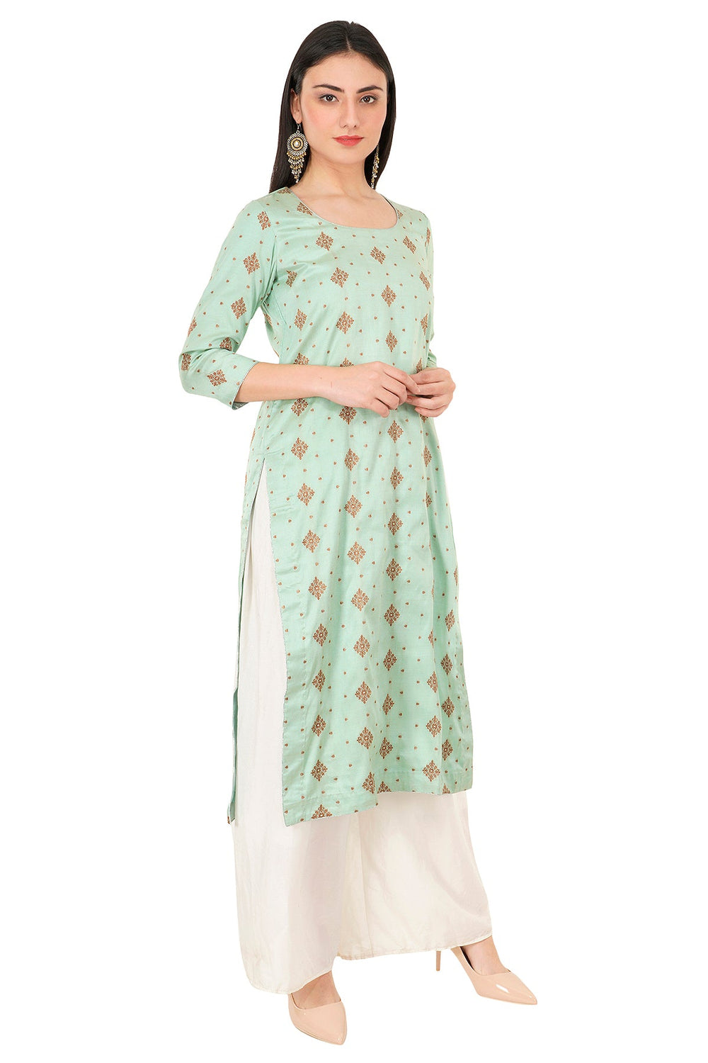 Kashmiri Embroidered Kurta - Ksona | Elegant Hand - Embroidered Cotton Kurta Set with Plazo and Dupatta, Perfect for Festive Occasions | Customized Kashmiri Embroidered Kurta Set
