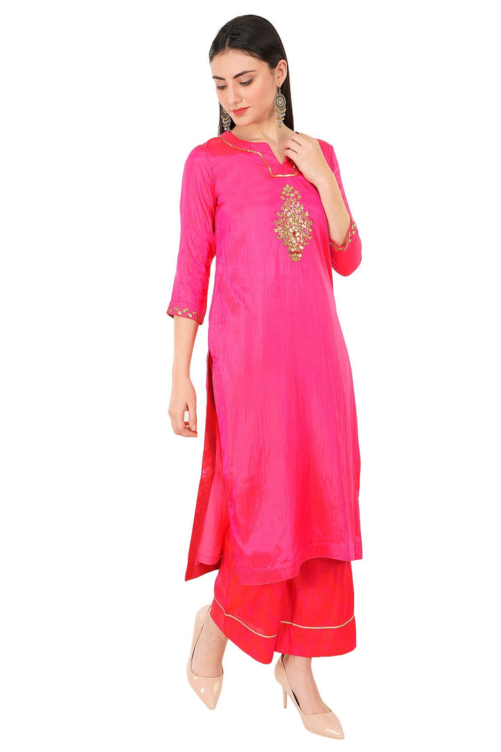 Kashmiri Embroidered Kurta - Ksona | Elegant Hand - Embroidered Cotton Kurta Set with Plazo and Dupatta, Perfect for Festive Occasions | Customized Kashmiri Embroidered Kurta Set
