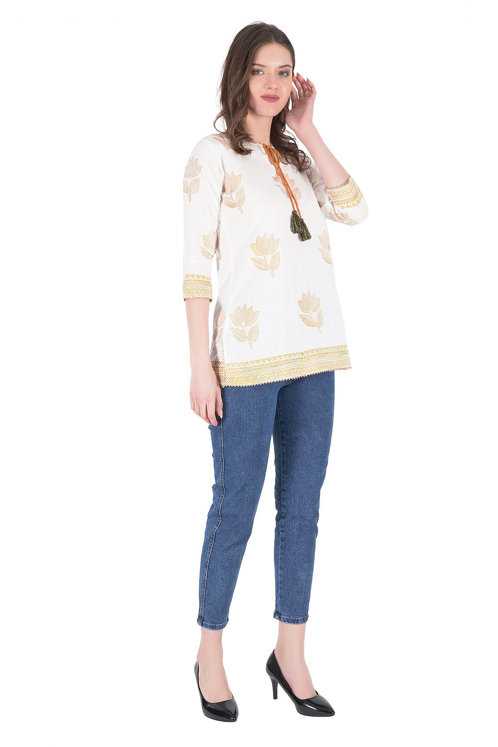 Kashmiri Embroidered Kurta - Ksona | Elegant Hand - Embroidered Cotton Kurta Set with Plazo and Dupatta, Perfect for Festive Occasions | Customized Kashmiri Embroidered Kurta Set