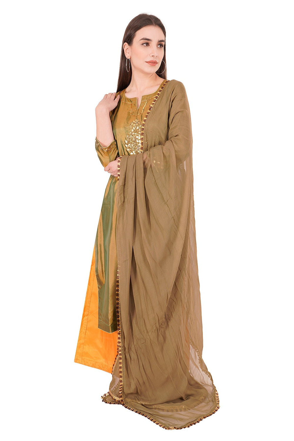 Kashmiri Embroidered Kurta - Ksona | Elegant Hand - Embroidered Cotton Kurta Set with Plazo and Dupatta, Perfect for Festive Occasions | Customized Kashmiri Embroidered Kurta Set