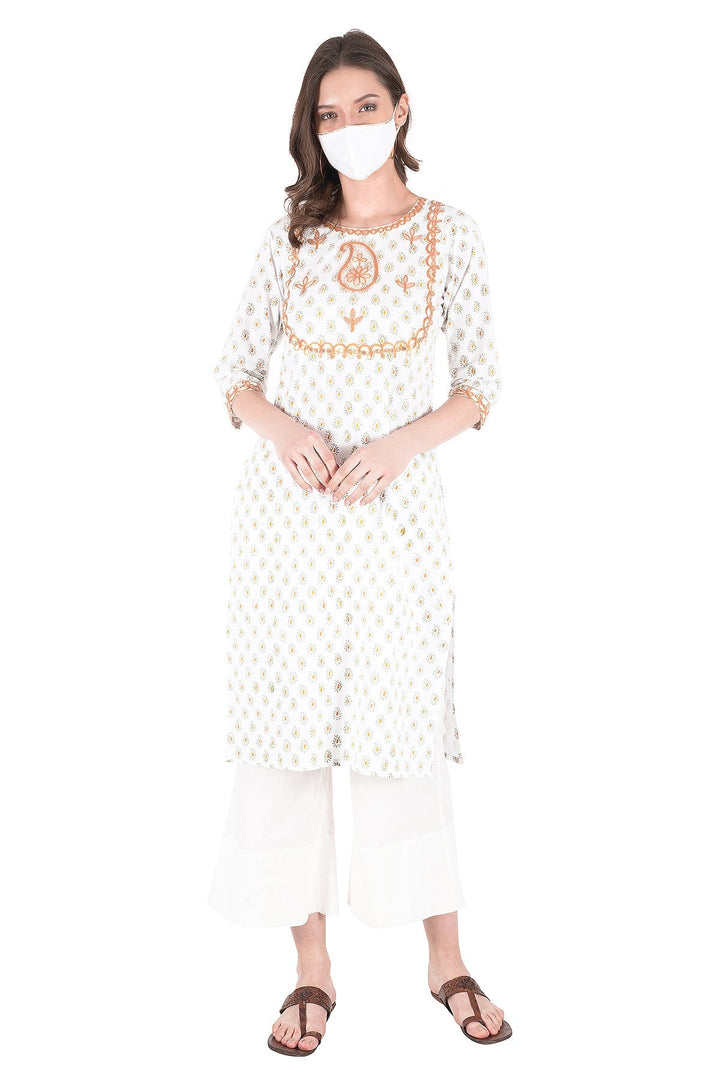 Kashmiri Embroidered Kurta - Ksona | Elegant Hand - Embroidered Cotton Kurta Set with Plazo and Dupatta, Perfect for Festive Occasions | Customized Kashmiri Embroidered Kurta Set