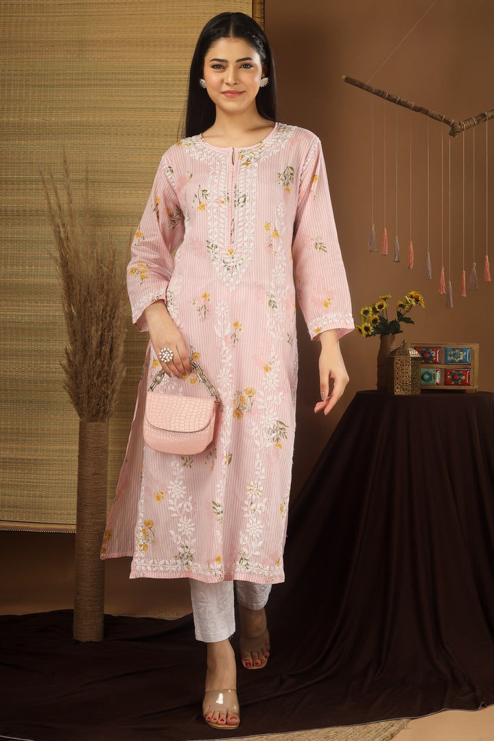 Kashmiri Embroidered Kurta - Ksona | Elegant Hand - Embroidered Cotton Kurta Set with Plazo and Dupatta, Perfect for Festive Occasions | Customized Kashmiri Embroidered Kurta Set