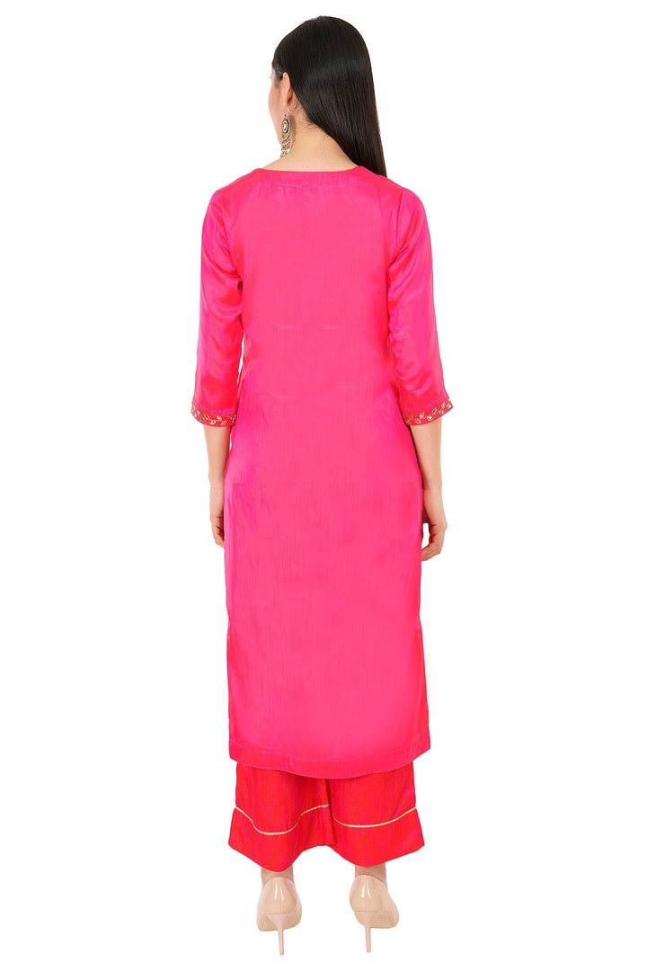 Kashmiri Embroidered Kurta - Ksona | Elegant Hand - Embroidered Cotton Kurta Set with Plazo and Dupatta, Perfect for Festive Occasions | Customized Kashmiri Embroidered Kurta Set