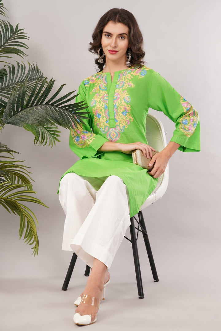 Women’s Kurta | Silk Thread Embroidery | Bell Sleeves Kurti | Summer Wear