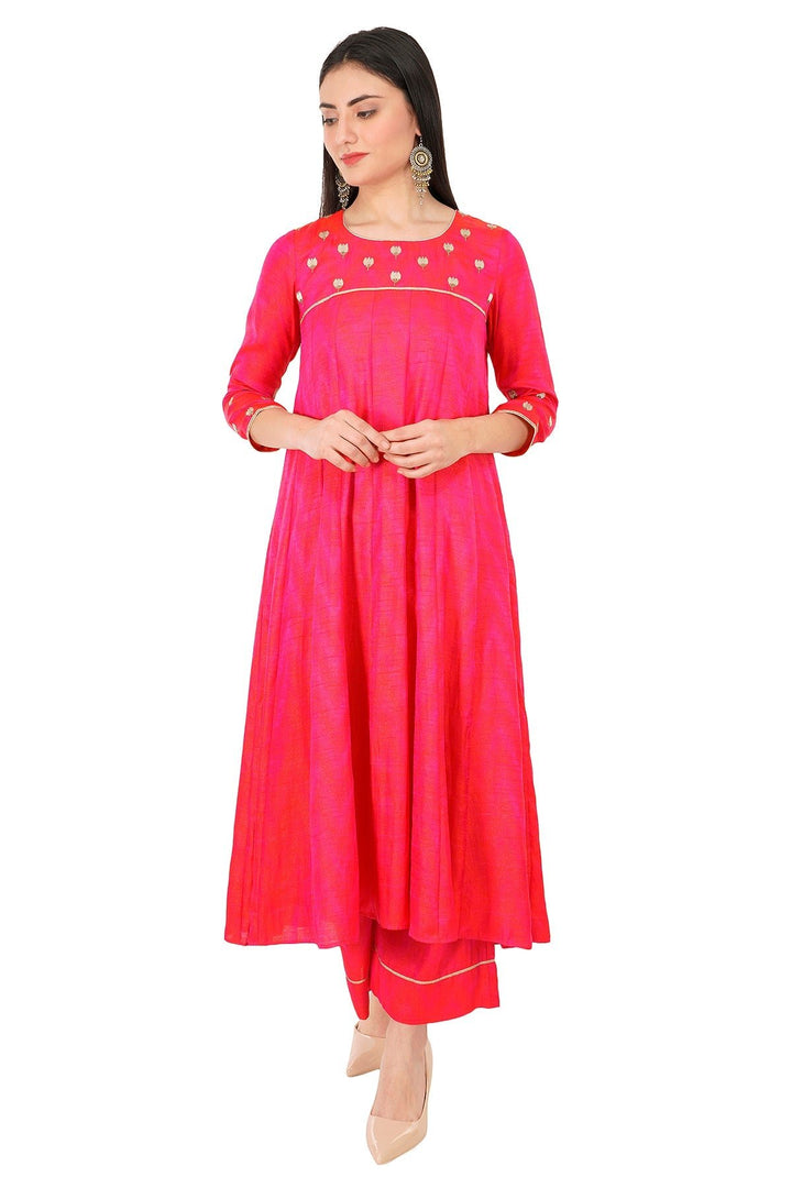 Kashmiri Embroidered Kurta - Ksona | Elegant Hand - Embroidered Cotton Kurta Set with Plazo and Dupatta, Perfect for Festive Occasions | Customized Kashmiri Embroidered Kurta Set