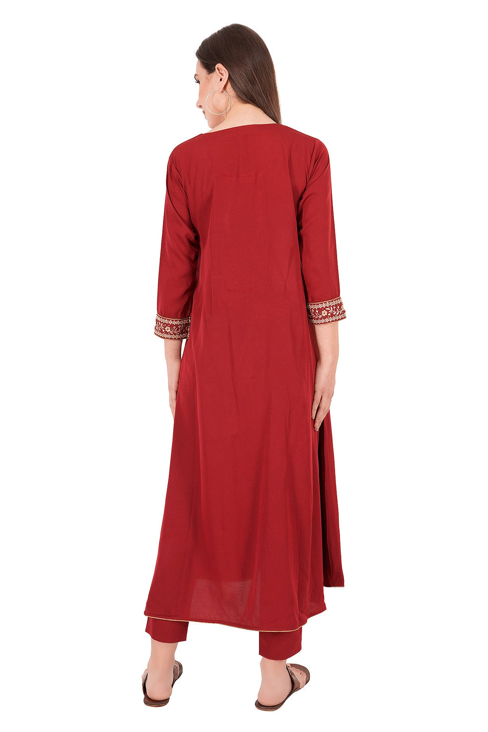 Kashmiri Embroidered Kurta - Ksona | Elegant Hand - Embroidered Cotton Kurta Set with Plazo and Dupatta, Perfect for Festive Occasions | Customized Kashmiri Embroidered Kurta Set