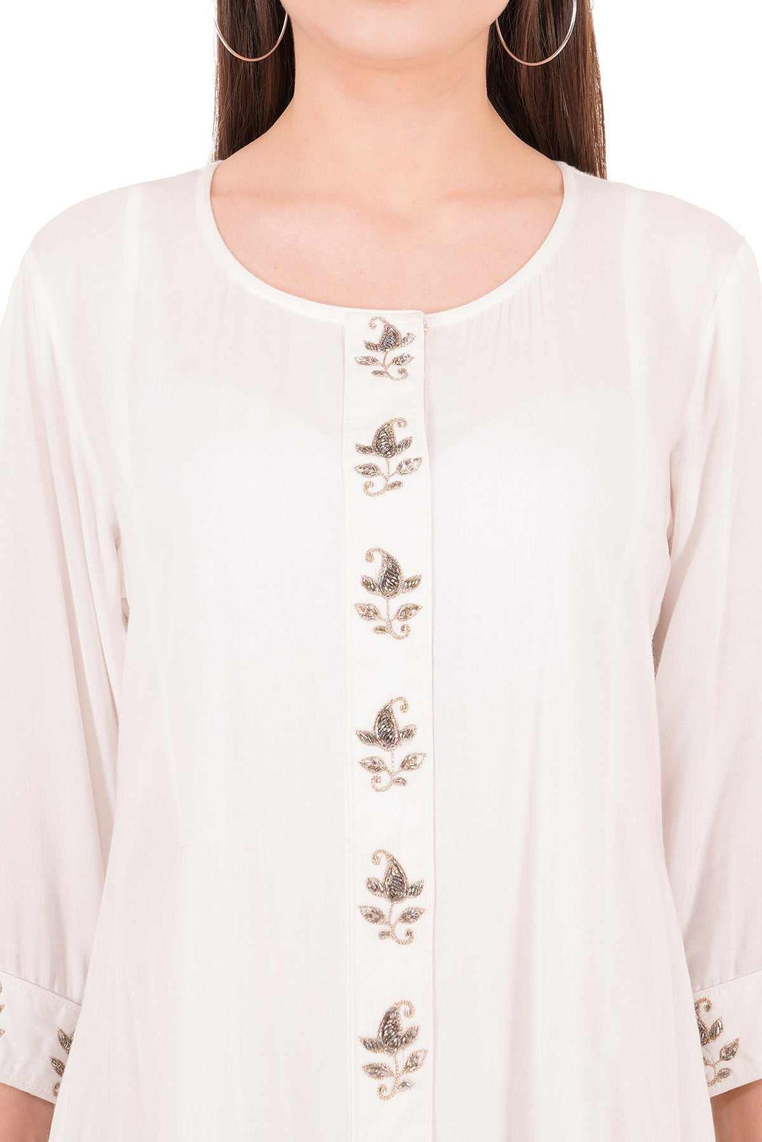 Kashmiri Embroidered Kurta - Ksona | Elegant Hand - Embroidered Cotton Kurta Set with Plazo and Dupatta, Perfect for Festive Occasions | Customized Kashmiri Embroidered Kurta Set