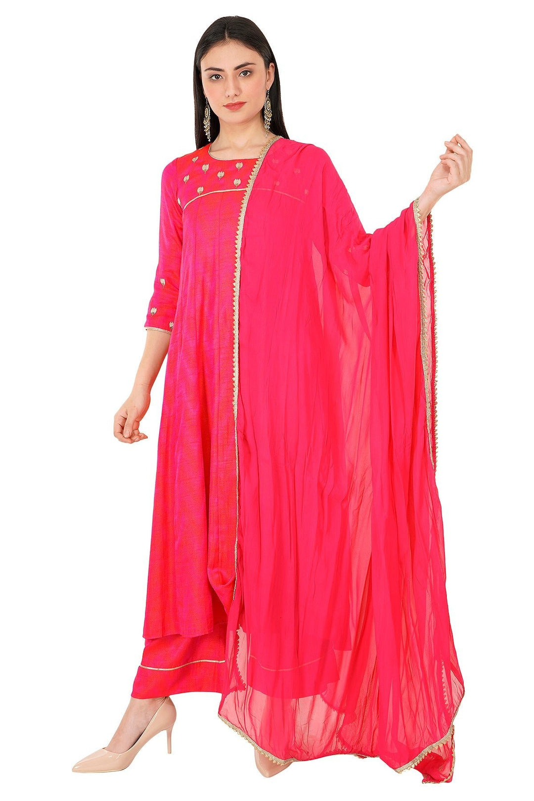 Kashmiri Embroidered Kurta - Ksona | Elegant Hand - Embroidered Cotton Kurta Set with Plazo and Dupatta, Perfect for Festive Occasions | Customized Kashmiri Embroidered Kurta Set