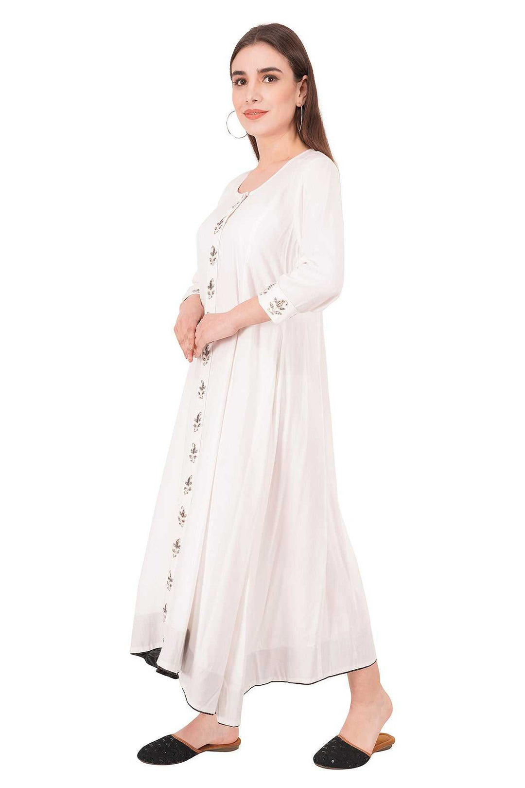 Kashmiri Embroidered Kurta - Ksona | Elegant Hand - Embroidered Cotton Kurta Set with Plazo and Dupatta, Perfect for Festive Occasions | Customized Kashmiri Embroidered Kurta Set