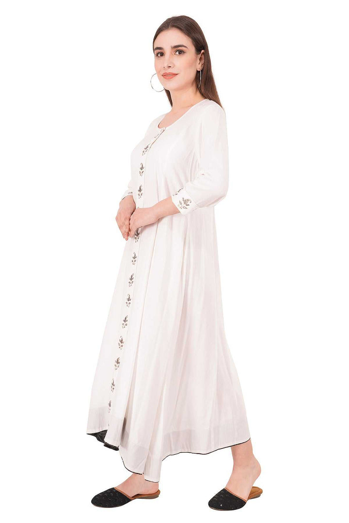 Kashmiri Embroidered Kurta - Ksona | Elegant Hand - Embroidered Cotton Kurta Set with Plazo and Dupatta, Perfect for Festive Occasions | Customized Kashmiri Embroidered Kurta Set
