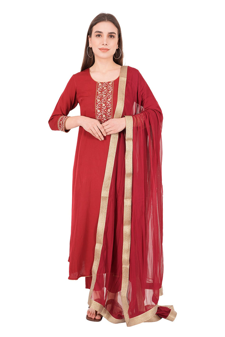 Kashmiri Embroidered Kurta - Ksona | Elegant Hand - Embroidered Cotton Kurta Set with Plazo and Dupatta, Perfect for Festive Occasions | Customized Kashmiri Embroidered Kurta Set