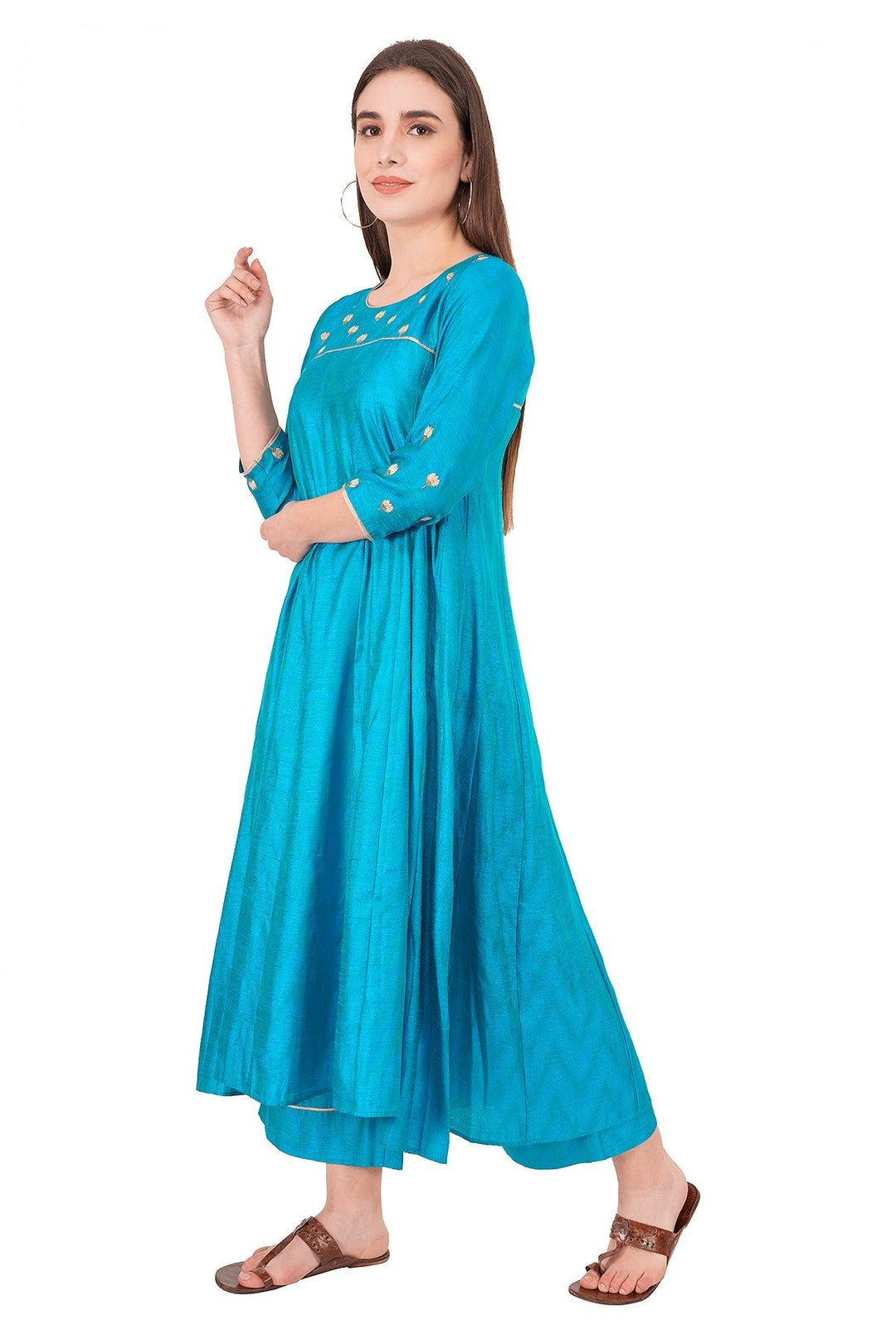 Kashmiri Embroidered Kurta - Ksona | Elegant Hand - Embroidered Cotton Kurta Set with Plazo and Dupatta, Perfect for Festive Occasions | Customized Kashmiri Embroidered Kurta Set