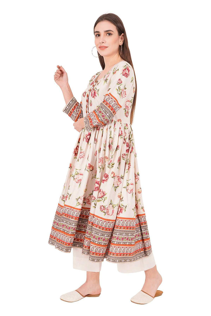 Kashmiri Embroidered Kurta - Ksona | Elegant Hand - Embroidered Cotton Kurta Set with Plazo and Dupatta, Perfect for Festive Occasions | Customized Kashmiri Embroidered Kurta Set