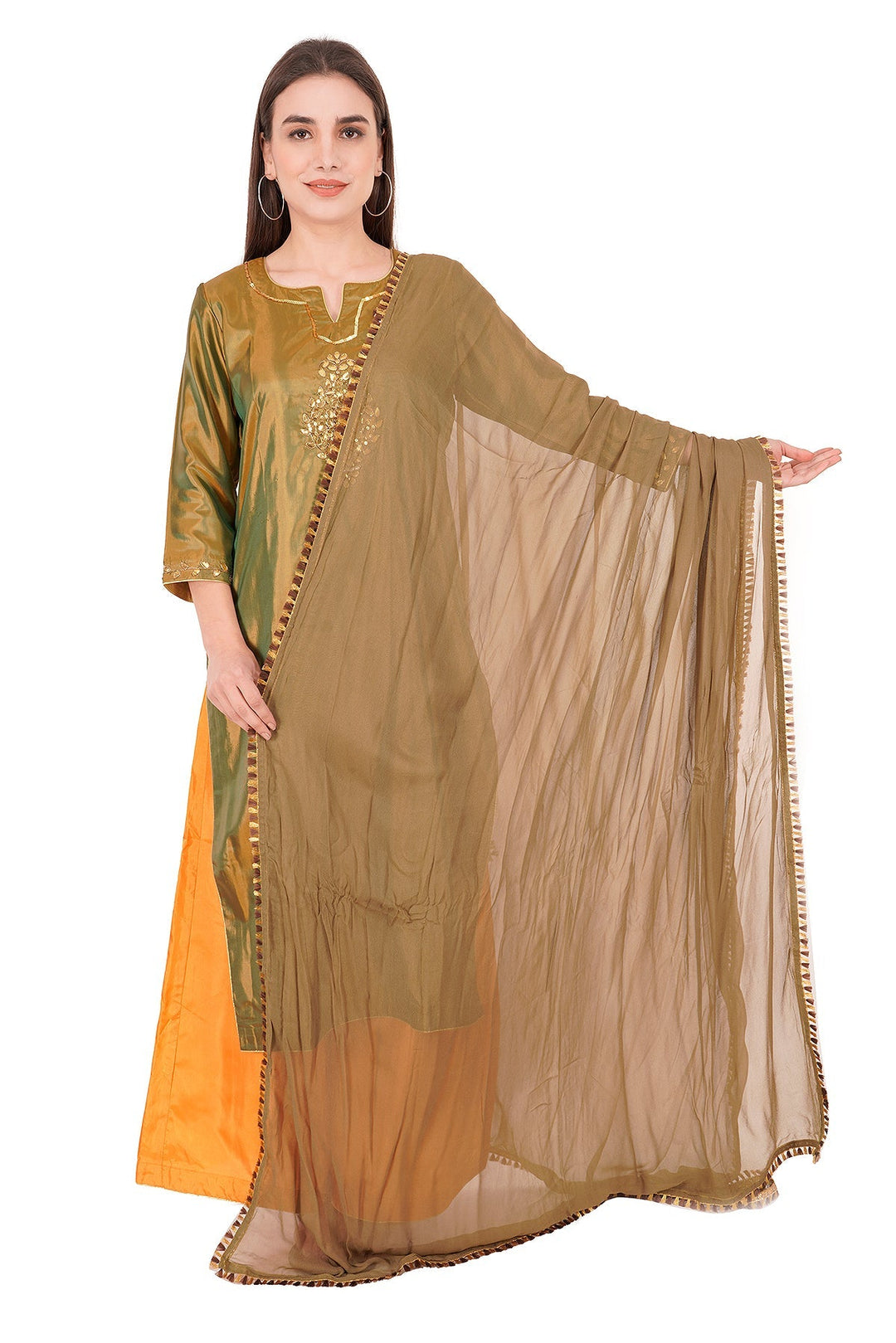 Kashmiri Embroidered Kurta - Ksona | Elegant Hand - Embroidered Cotton Kurta Set with Plazo and Dupatta, Perfect for Festive Occasions | Customized Kashmiri Embroidered Kurta Set