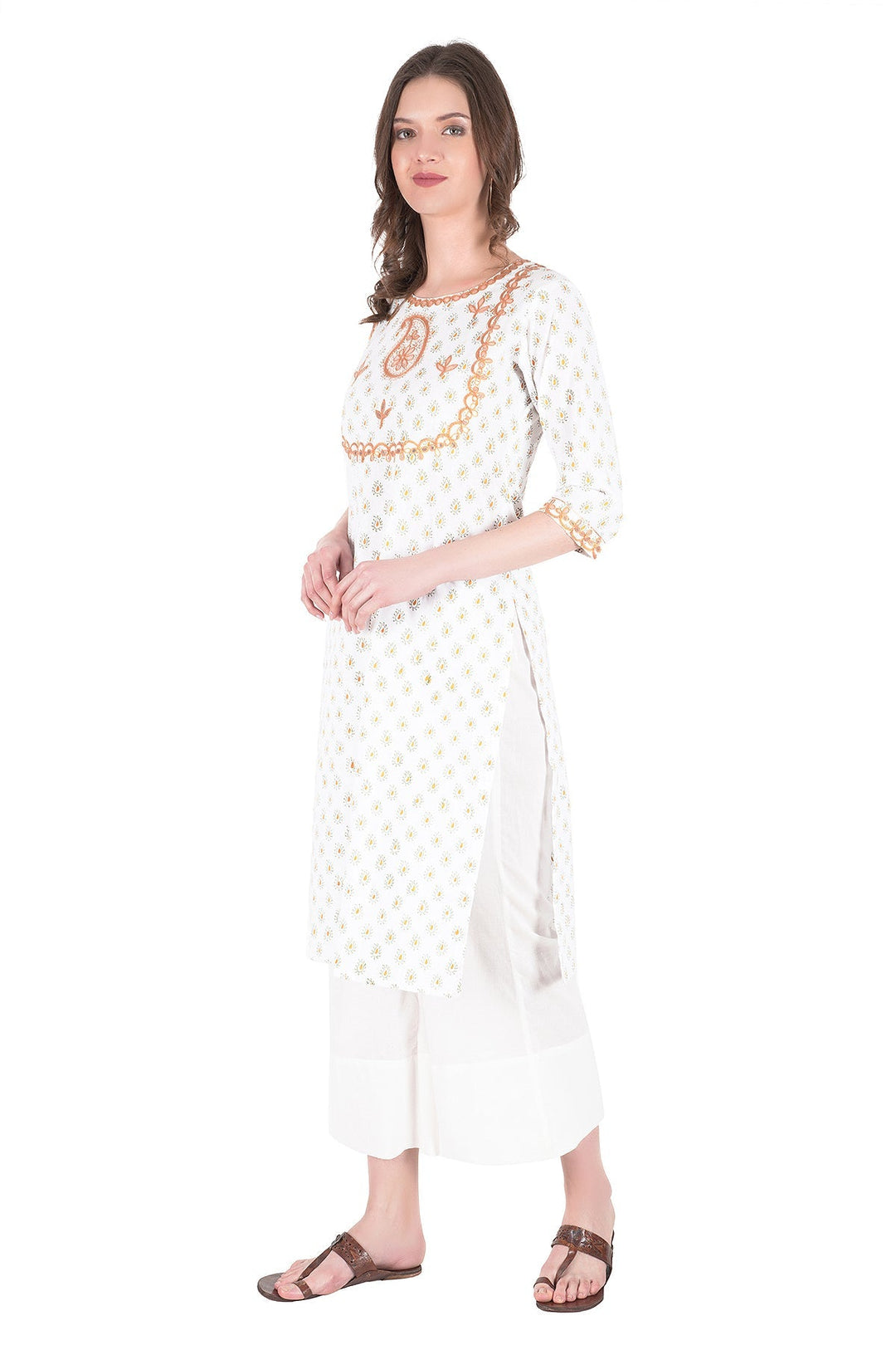 Kashmiri Embroidered Kurta - Ksona | Elegant Hand - Embroidered Cotton Kurta Set with Plazo and Dupatta, Perfect for Festive Occasions | Customized Kashmiri Embroidered Kurta Set
