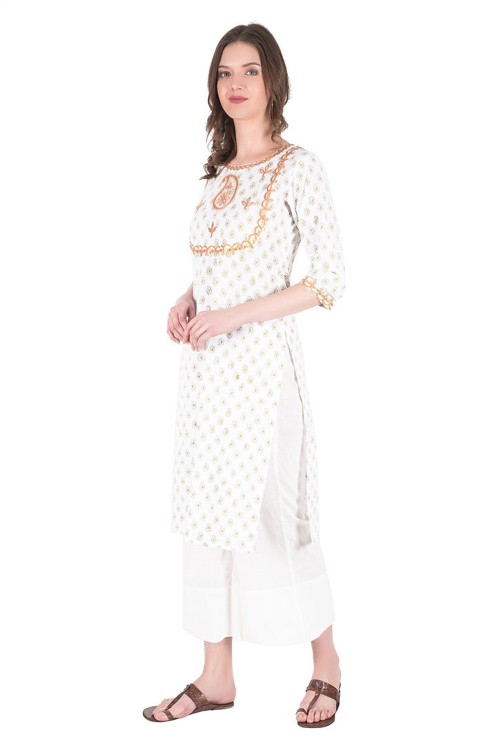 Kashmiri Embroidered Kurta - Ksona | Elegant Hand - Embroidered Cotton Kurta Set with Plazo and Dupatta, Perfect for Festive Occasions | Customized Kashmiri Embroidered Kurta Set