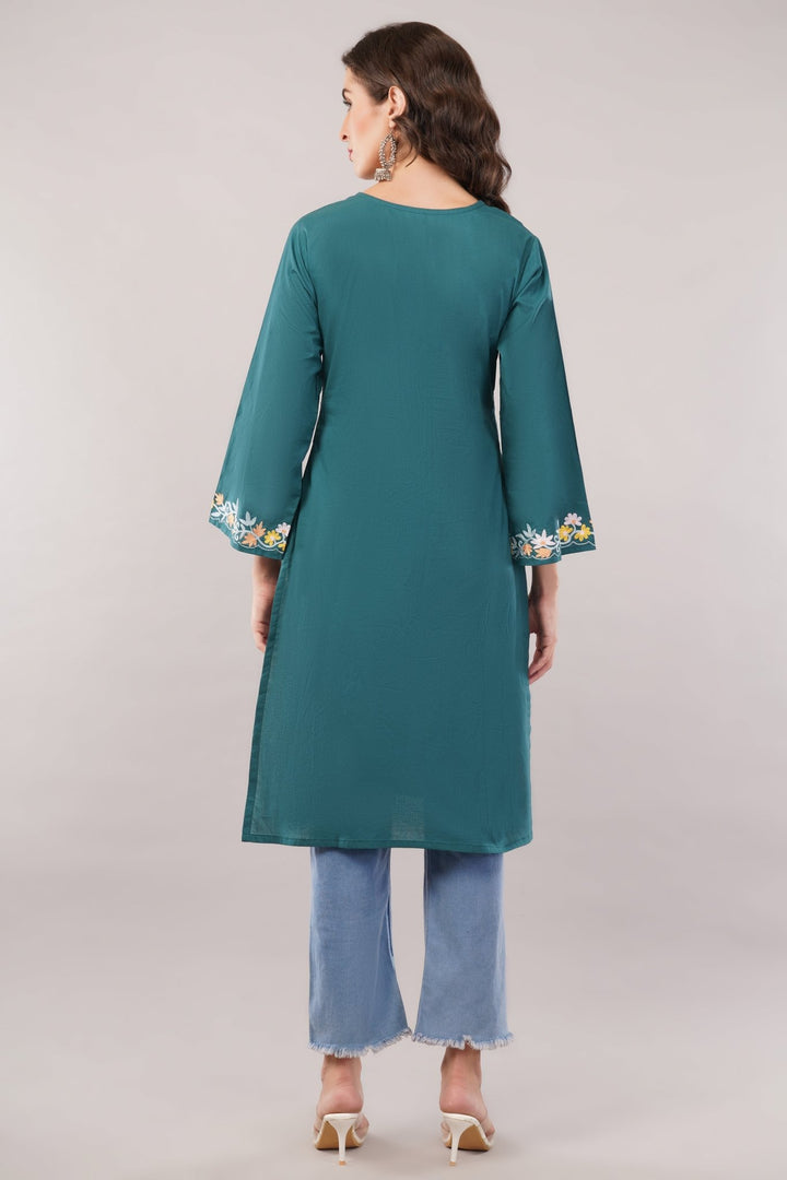Kashmiri Embroidered Kurta - Ksona | Elegant Hand - Embroidered Cotton Kurta Set with Plazo and Dupatta, Perfect for Festive Occasions | Customized Kashmiri Embroidered Kurta Set