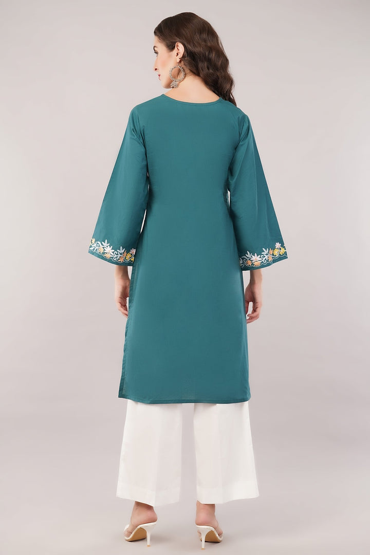 Kashmiri Embroidered Kurta - Ksona | Elegant Hand - Embroidered Cotton Kurta Set with Plazo and Dupatta, Perfect for Festive Occasions | Customized Kashmiri Embroidered Kurta Set