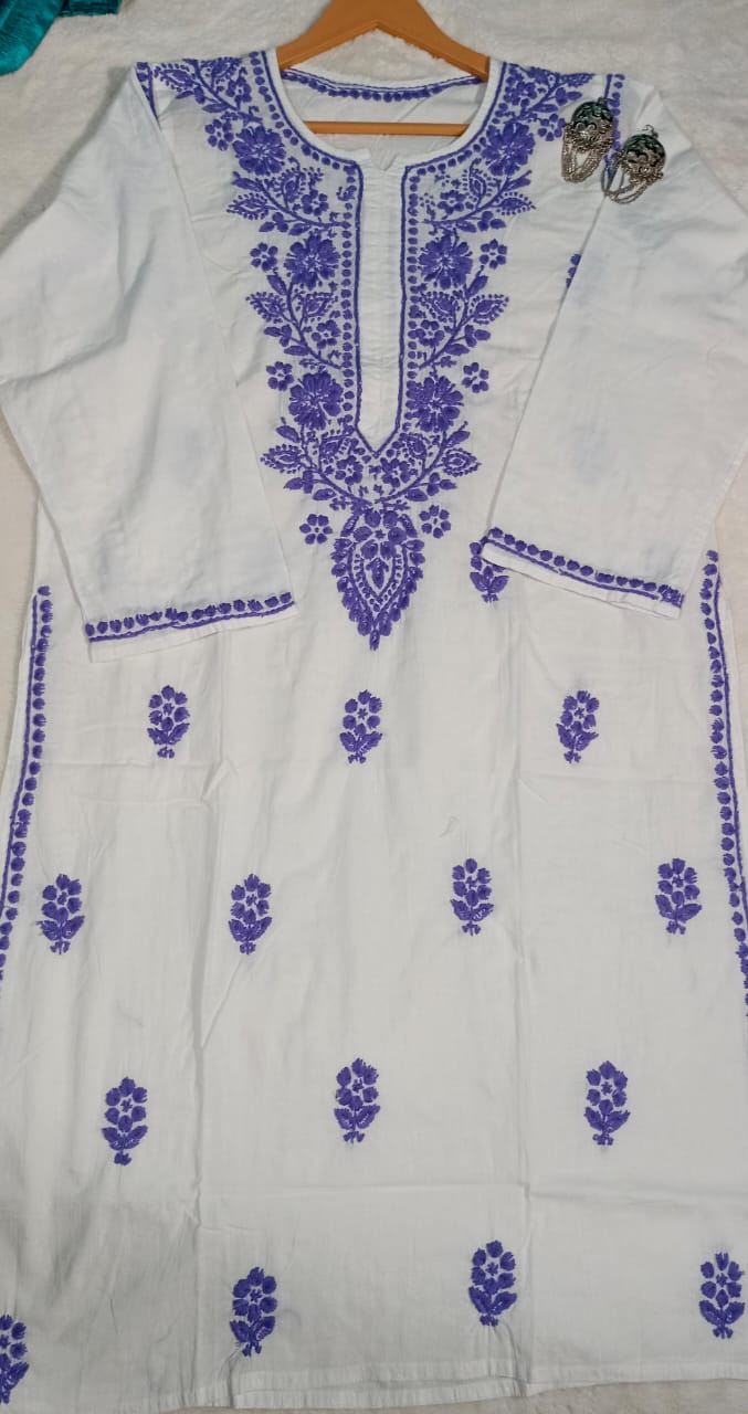 Kashmiri Embroidered Kurta - Ksona | Elegant Hand - Embroidered Cotton Kurta Set with Plazo and Dupatta, Perfect for Festive Occasions | Customized Kashmiri Embroidered Kurta Set